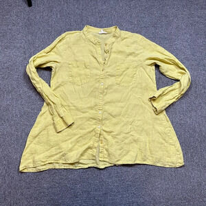 Eileen Fisher Bell Shaped 100% Irish Linen Button Down Shirt Yellow Size Medium